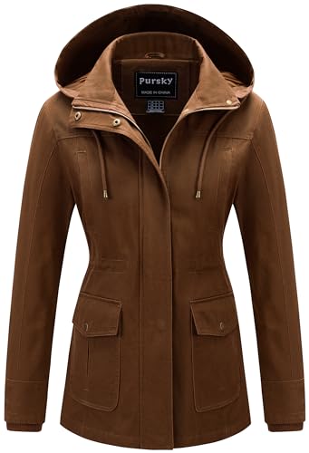 Pursky Leichte Militärjacke für Damen aus Baumwolle, Kaffee, Small von Pursky