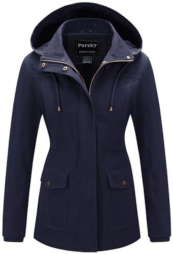 Pursky Leichte Militärjacke für Damen aus Baumwolle, Marineblau, Large Pursky Leichte Militärjacke für Damen aus Baumwolle, Marineblau, Large von Pursky