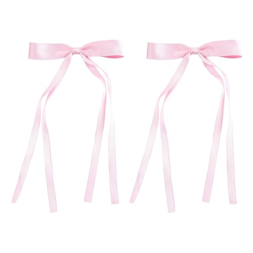 2 Stück Haarschleife Damen Schleifen Haarspange Haarspangen mit Quastenband Schleife Haare Mädchen Haarschmuck Hair Bows Bogen-Haarspangen mit Kleinem Langen Schwanz für Frauen (Pink, One Size) von Pursuit-W