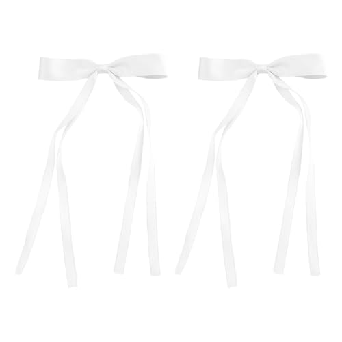 2 Stück Haarschleife Damen Schleifen Haarspange Haarspangen mit Quastenband Schleife Haare Mädchen Haarschmuck Hair Bows Bogen-Haarspangen mit Kleinem Langen Schwanz für Frauen (White, One Size) von Pursuit-W