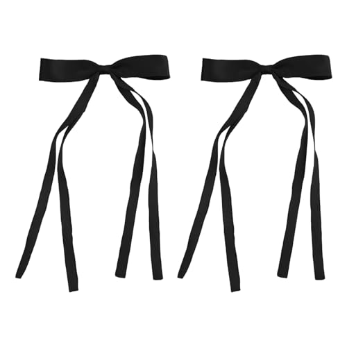 2 Stück Haarschleife Damen Schleifen Haarspange Haarspangen mit Quastenband Schleife Haare Mädchen Haarschmuck Hair Bows mit Kleinem Langen Schwanz für Frauen Mädchen (Black, One Size) von Pursuit-W
