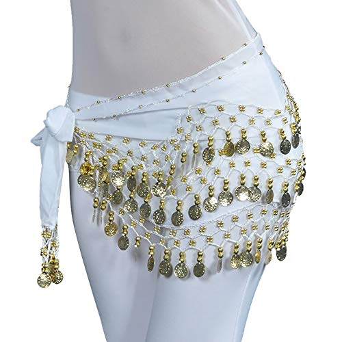 Bauchtanz Hüfttücher Gürtel Damen/Kinder Kostüm Wellenform Röcke Wrap Belly Dance Seide Pailletten Schal Kostümmit 128-Gold Münzen Chiffon Dangling Taille Mädchen/Frauen von Pursuit-W