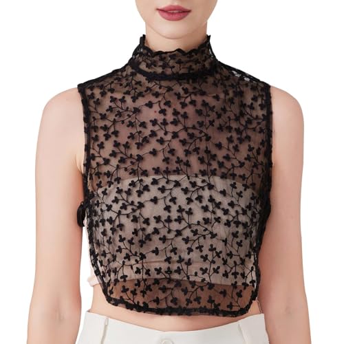 Blusenkragen Einsatz Damen Elegant Spitze Krageneinsatz Abnehmbare Hälfte Shirt Bluse Falscher Kragen Warm Baumwolle Fake Kragen Spitzenhemd von Pursuit-W