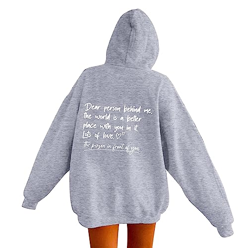 Damen Kapuzenpullover Hoodie Sweatshirt Rückendruck Letter Print Dear Person Behind Me Hoodie Langarm E-Girl Pullover Oversize Vintage Langarmshirt Streetwear Frühling/Herbst Unisex von Pursuit-W