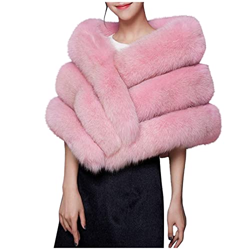 Damen Kunstpelz Schal Stola und Wraps Braut Pelz Wedding WarmSchals Shawls Brautzusatz Hochzeit Braut Abend Brautschal Brautstola Brautjacke Cape für Frauen Brautjungfern Tücher (Pink, One Size) von Pursuit-W