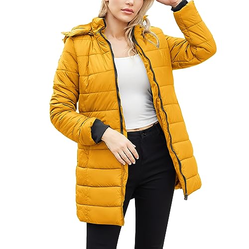 Damen Leicht Daunenjacke Winterjacke Daunenmantel Lightweight Daunen Steppjacke Mit Kapuze Übergangsjacke Lässige Baumwolle Mantel Ultraleichte Federleichte Softdaunenjacke Herbst (02-Yellow, XXL) von Pursuit-W