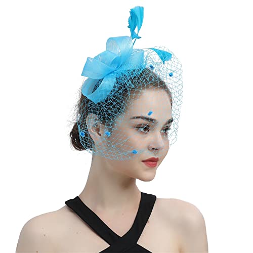 Faszinator Damen Hut, Schleier Mesh Stirnband, Kirche Haarschmuck, Hochzeit Mesh Stirnband, Fascinator Braut Kopfschmuck, Cocktail Headwear, Hochzeit Mesh Stirnband mit Federn Blumen (BU2, One Size) von Pursuit-W