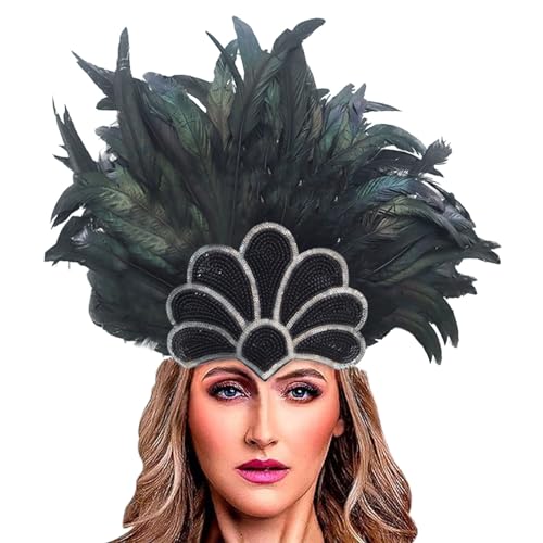 Feder Haarreif,Maskerade Party Mardi Haar Krawatten Feder Haar Zubehör Haar Krawatten Kopfbedeckungen,für Kostüm Erwachsene Kinder Abschlussball Karneval (01-Black, One Size) von Pursuit-W