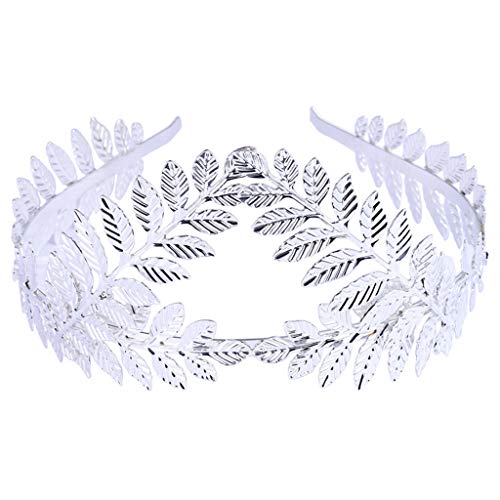 Griechische Göttin Haarreif, Römische Göttin Haarreif, Damen Kopfschmuck Braut, Mädchen Lorbeerkranz Haarschmuck Goldene Hochzeit Boho Blatt Haar Accessories Haarblumenband (Silver, One Size) von Pursuit-W