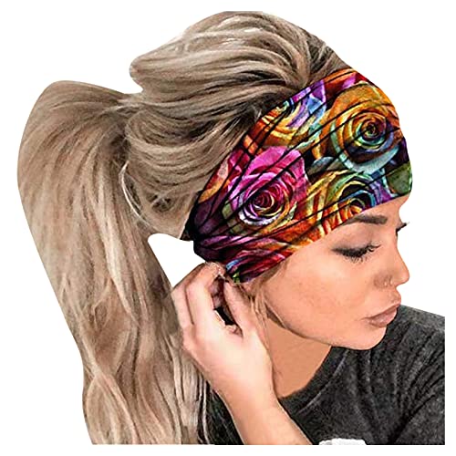 Haarband Damen Blumenhaarreife Stirnband Haarschmuck Breite Haarbänder Stirnband Breite Elastische Weiche Boho Haarbänder Leopard Print Haarschmuck Yoga Sport Haarband (03-Multicolor, One Size) von Pursuit-W