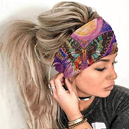 Haarband Damen Blumenhaarreife Stirnband Haarschmuck Breite Haarbänder Stirnband Breite Elastische Weiche Boho Haarbänder Leopard Print Haarschmuck Yoga Sport Haarband Mehrfarbig (01-Purple, One Size) von Pursuit-W