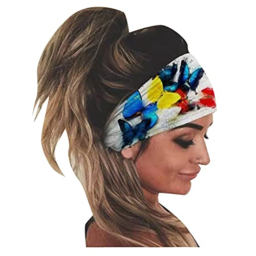 Haarband Damen Blumenhaarreife Stirnband Haarschmuck Breite Haarbänder Stirnband Breite Elastische Weiche Boho Haarbänder Leopard Print Haarschmuck Yoga Sport Haarband Mehrfarbig (01-White, One Size) von Pursuit-W