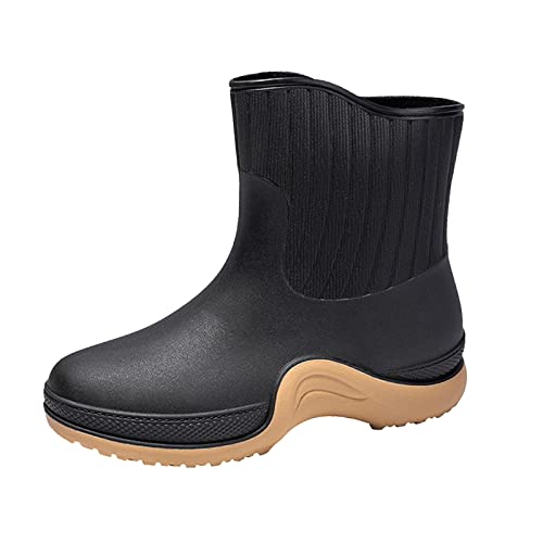 Pursuit-W Gummistiefel Damen Regenstiefel Winterstiefel Warme Stiefel Bequeme Schlupfstiefel Wasserdichte Gummistiefeletten Rutschfeste Outdoor Regenschuhe für Regen Schneetag Straßen (01-Black, 40) von Pursuit-W