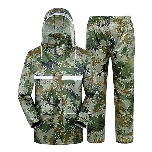 Set Herren Regenjacke mit Hose Wasserdichter Atmungsaktiv Funktionsjacke Fahrrad Regenbekleidung Motorrad Regenmantel Regenanzug Leicht Winddicht Outdoor Wanderjacke für Damen mit Kapuze (01-CE2, XL) von Pursuit-W