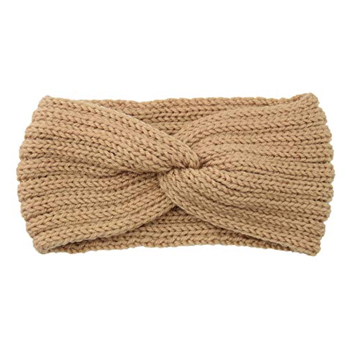 Stirnband Damen Winter Strick Ohrenwärmer Haarband Haarreifen Mädchen Geknotet Gestrickt Stirnbänder Verdicken Frauen Haarbänder Häkelarbeit Elastische Plüsch Sport Skifahren (01-Khaki, One size) von Pursuit-W