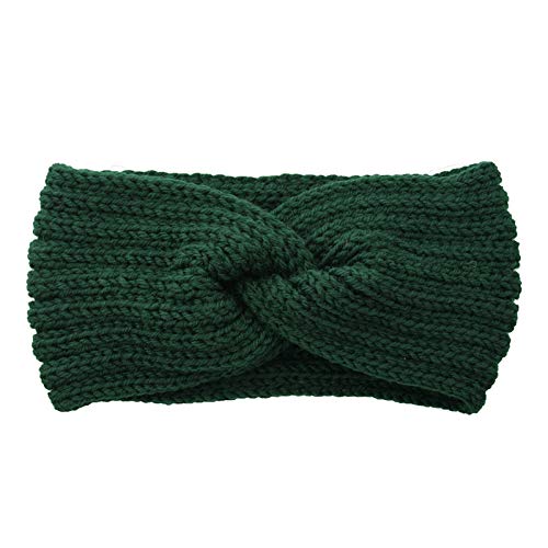 Stirnband Damen Winter Strick Ohrenwärmer Haarband Haarreifen Mädchen Geknotet Gestrickt Stirnbänder Verdicken Frauen Haarbänder Häkelarbeit Elastische Plüsch Sport Skifahren (03-Green, One size) von Pursuit-W