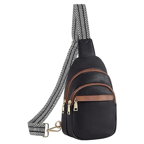 Umhängetasche Damen Crossbody Bag Damen Brusttasche Schulterrucksack Sling Bags Klein PU Bauchtasche Sling Bag Umhängetasche Leichte Schulter Tasche Outdoor Multifunktionale (01-Black, One Size) von Pursuit-W