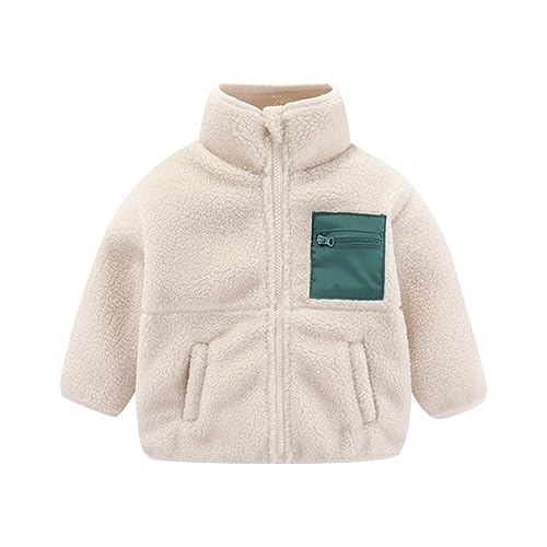 Unisex Kinder Fleece Jacke Sweatjacke Mantel Warme Kuschelige Flauschige Fleecejacke Plüschjacke mit Taschen Knopfleiste Herbst Winter Teddy Tops Winterjacke für 2-12Jahre (03-Beige, 2-3 Years) von Pursuit-W