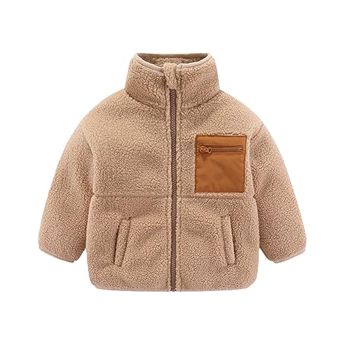 Unisex Kinder Fleece Jacke Sweatjacke Mantel Warme Kuschelige Flauschige Fleecejacke Plüschjacke mit Taschen Knopfleiste Herbst Winter Teddy Tops Winterjacke für 2-12Jahre (03-Khaki, 5-6 Years) von Pursuit-W