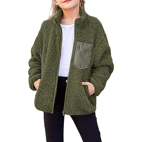 Unisex Kinder Fleece Jacke Sweatjacke Mantel Warme Kuschelige Flauschige Fleecejacke Plüschjacke mit Taschen Knopfleiste Herbst Winter Teddy Tops Winterjacke für 2-12Jahre Mädchen (04-AG, 3-4 Years) von Pursuit-W