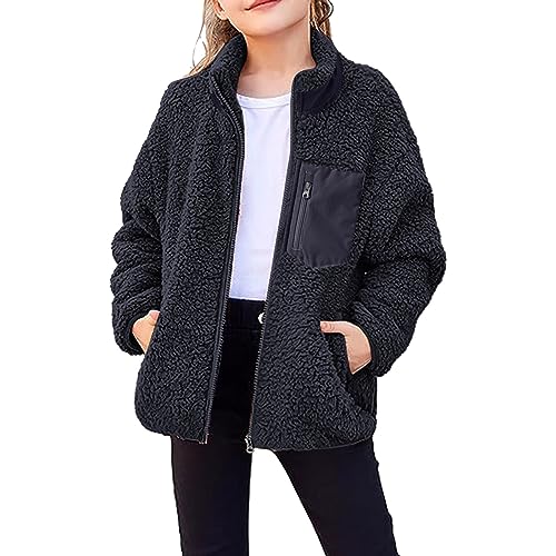 Unisex Kinder Fleece Jacke Sweatjacke Mantel Warme Kuschelige Flauschige Fleecejacke Plüschjacke mit Taschen Knopfleiste Herbst Winter Teddy Tops Winterjacke für 2-12Jahre Mädchen (04-Navy, 2-3 Years) von Pursuit-W