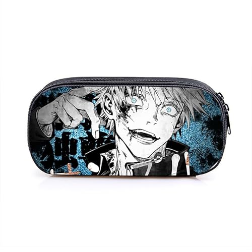 Puruuige Geto Suguru Anime Federmäppchen Gojo Satoru Federmäppchen Große Kapazität Tragbare Stifteetui Aufbewahrungstasche für Teenager Schule Bürobedarf Reißverschluss Bleistiftbox für Schule von Puruuige