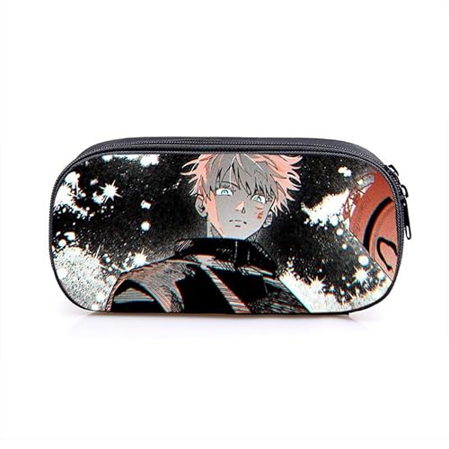 Puruuige Geto Suguru Anime Federmäppchen Gojo Satoru Federmäppchen Große Kapazität Tragbare Stifteetui Aufbewahrungstasche für Teenager Schule Bürobedarf Reißverschluss Bleistiftbox für Schule von Puruuige