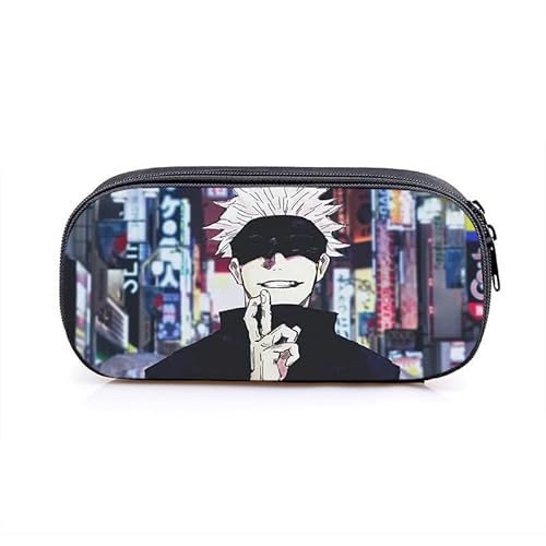 Puruuige Geto Suguru Anime Federmäppchen Gojo Satoru Federmäppchen Große Kapazität Tragbare Stifteetui Aufbewahrungstasche für Teenager Schule Bürobedarf Reißverschluss Bleistiftbox für Schule von Puruuige