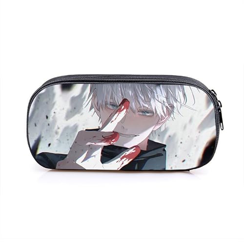 Puruuige Geto Suguru Anime Federmäppchen Gojo Satoru Federmäppchen Große Kapazität Tragbare Stifteetui Aufbewahrungstasche für Teenager Schule Bürobedarf Reißverschluss Bleistiftbox für Schule von Puruuige