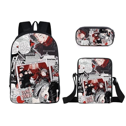 Puruuige Gojo Satoru Rucksäcke für Kinder, Itadori Yuji 3-in-1-Schultasche, Anime, Geto, Suguru/Fushiguro, Megumi-Schultaschen-Set mit Umhängetasche, Federmäppchen für Kinder und Rucksack., Typ 27, 40 von Puruuige