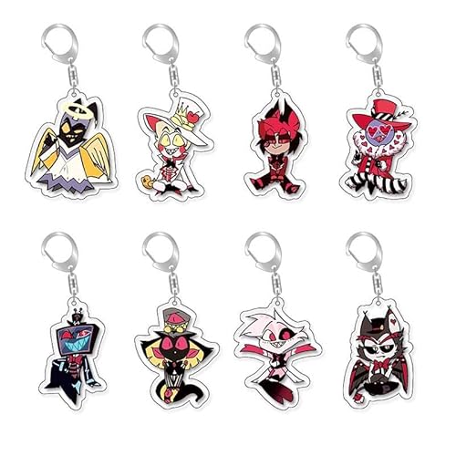 Puruuige Hazbin Hotel Cosplay Schlüsselanhänger Engel Staub Schlüsselanhänger Kreative Serie Anime Zubehör Acryl Anhänger Sammlung Geschenke 8 Stück, 8 Stück., 6 cm von Puruuige