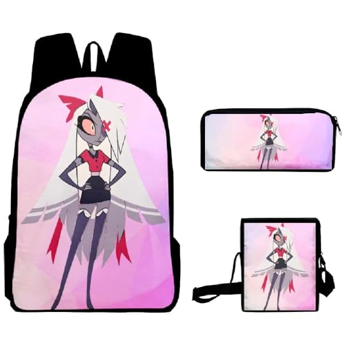 Puruuige Hazbin Hotel-Schulrucksäcke für Kinder, Teenager, 3-in-1, Anime-Schultaschen-Set mit Lunchtasche, Federmäppchen für Kinder, Geschenk zum Schulanfang, Typ 1, 40 x 13 x 30 CM von Puruuige