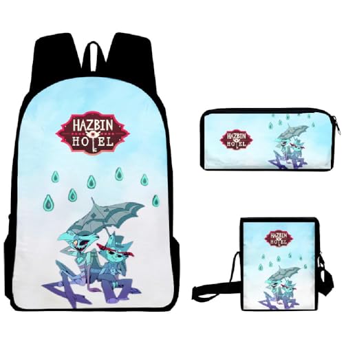 Puruuige Hazbin Hotel-Schulrucksäcke für Kinder, Teenager, 3-in-1, Anime-Schultaschen-Set mit Lunchtasche, Federmäppchen für Kinder, Geschenk zum Schulanfang, Typ 10, 40 x 13 x 30 CM von Puruuige