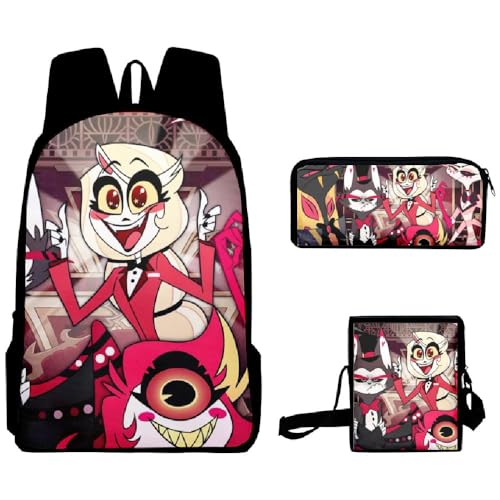 Puruuige Hazbin Hotel-Schulrucksäcke für Kinder, Teenager, 3-in-1, Anime-Schultaschen-Set mit Lunchtasche, Federmäppchen für Kinder, Geschenk zum Schulanfang, Typ 15, 40 x 13 x 30 CM von Puruuige