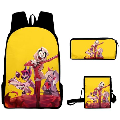 Puruuige Hazbin Hotel-Schulrucksäcke für Kinder, Teenager, 3-in-1, Anime-Schultaschen-Set mit Lunchtasche, Federmäppchen für Kinder, Geschenk zum Schulanfang, Typ 19, 40 x 13 x 30 CM von Puruuige