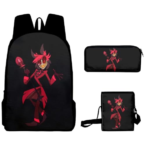 Puruuige Hazbin Hotel-Schulrucksäcke für Kinder, Teenager, 3-in-1, Anime-Schultaschen-Set mit Lunchtasche, Federmäppchen für Kinder, Geschenk zum Schulanfang, Typ 20, 40 x 13 x 30 CM von Puruuige