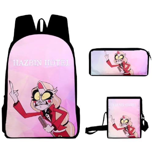 Puruuige Hazbin Hotel-Schulrucksäcke für Kinder, Teenager, 3-in-1, Anime-Schultaschen-Set mit Lunchtasche, Federmäppchen für Kinder, Geschenk zum Schulanfang, Typ 24, 40 x 13 x 30 CM von Puruuige