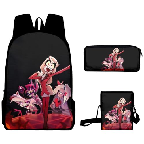 Puruuige Hazbin Hotel-Schulrucksäcke für Kinder, Teenager, 3-in-1, Anime-Schultaschen-Set mit Lunchtasche, Federmäppchen für Kinder, Geschenk zum Schulanfang, Typ 8, 40 x 13 x 30 CM von Puruuige