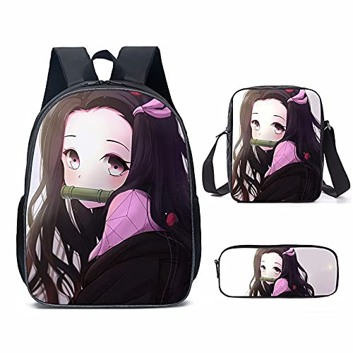 Puruuige Kamado Tanjiro Schulrucksäcke für Kinder Teens 3-in-1 Anime Agatsuma Zenitsu/Kamado Nezuko Schulranzen Set mit Lunchtasche Federmäppchen für Kinder Schulanfang Geschenke, Typ 19, 40x13x30CM von Puruuige