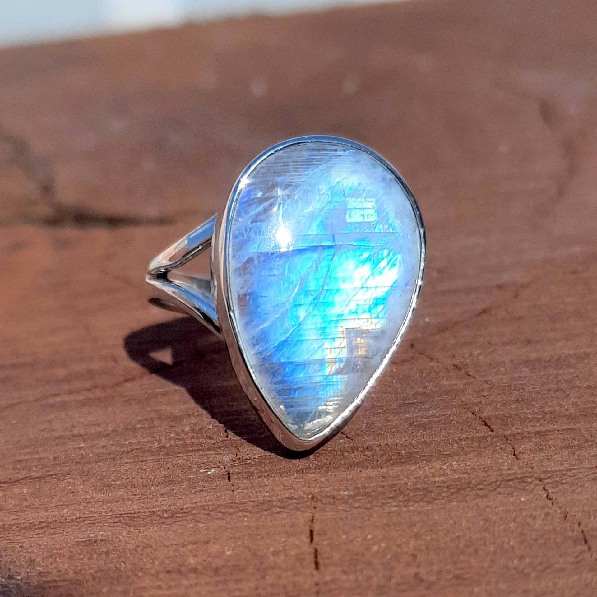 Mondstein Ring, 925 Sterling Silber Regenbogen Edelstein Einfacher Ehering, Geburtsstein Ring von PurviJewels