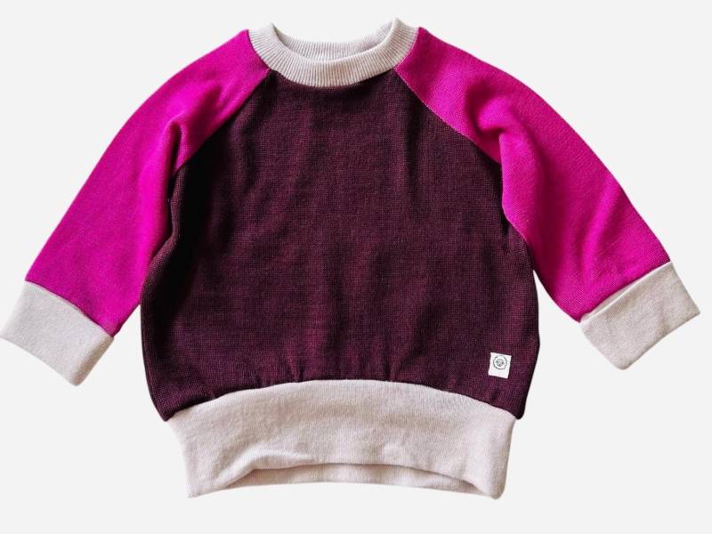 Dünner Wollpullover Pink Bordeaux Upcycling Merinowolle Gr. 68/74 von Purwolli