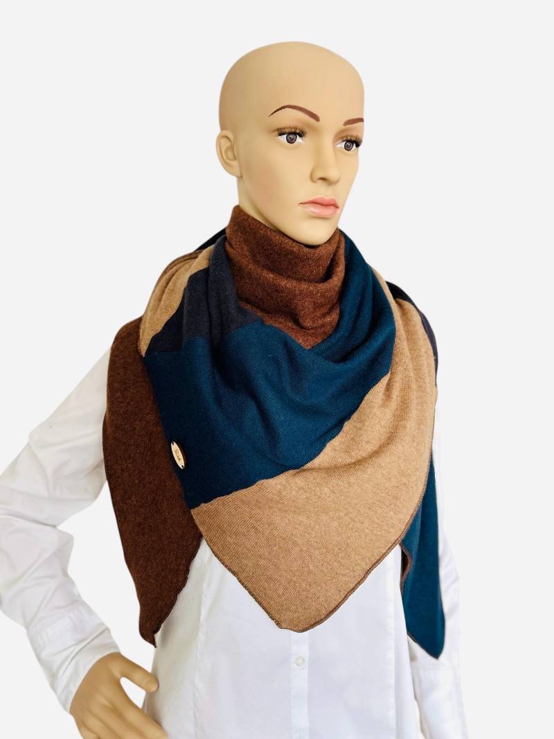 Kaschmir Dreieckstuch Schal Petrol/Blau Marine Hellblau/ Braun 100% Upcycling Geschenk Für Mutter Freundin von Purwolli