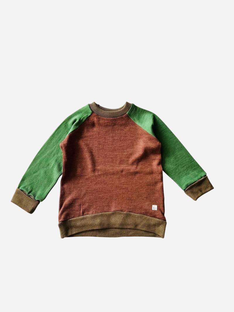 Wollpullover Grün Braun Upcycling Merinowolle Gr. 98/104 von Purwolli