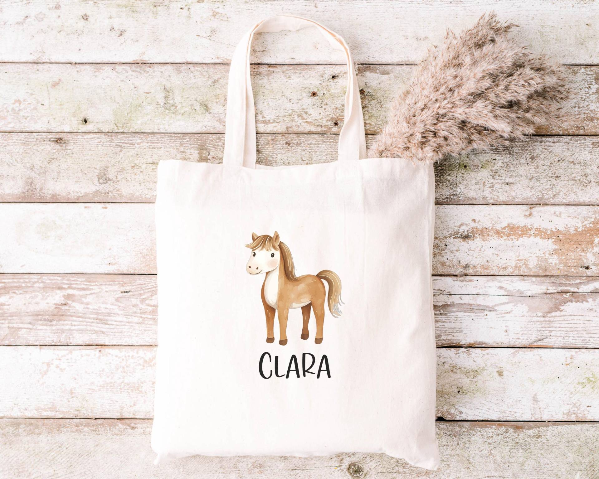 Kindertasche, Pferdemotiv, Personalisierte Stofftasche, Stoffbeutel Kindergarten, Mit Namen, Kitakind, Schulkind, Wecheslwäsche von Purzelbaer