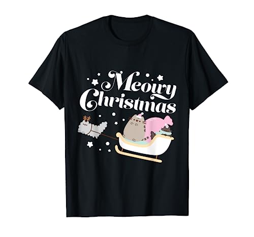 Pusheen the cat Herren Winter Christmas-T-Shirt Schwarz S Klassisch Cartoon-Muster Crew-Neck Kurzarm von Pusheen the cat