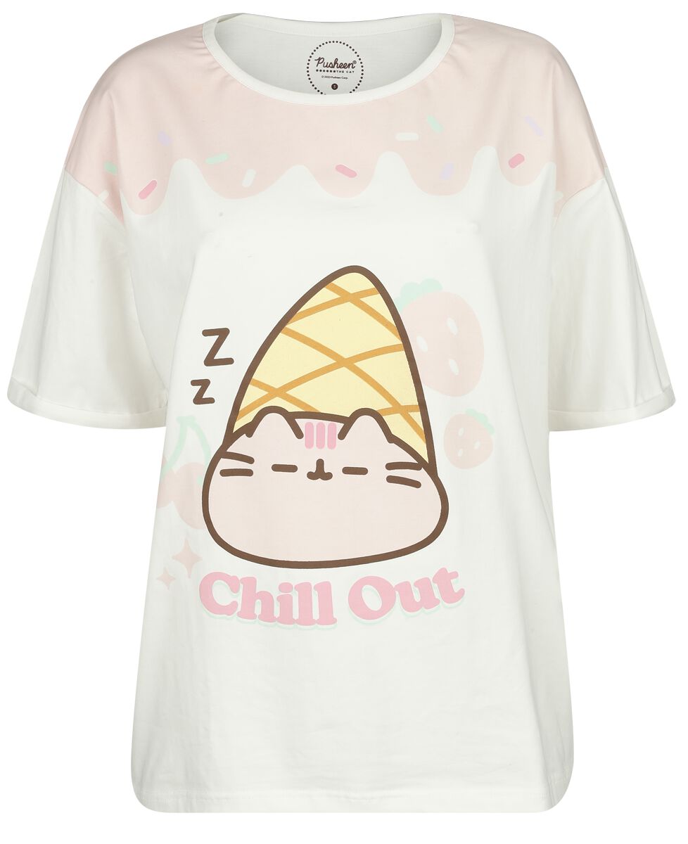 Pusheen - Anime T-Shirt - Chill Out - S bis XXL - für Damen - Größe L - weiß/rosa  - EMP exklusives Merchandise! von Pusheen