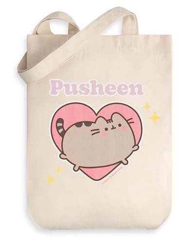 Pusheen Beige Tragetasche mit Herzmotiv für Damen | Klassisches Cartoon-Design zum Tragen von Gegenständen | Für den täglichen Gebrauch | Strapazierfähig und stylisch Merch von Pusheen