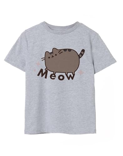 Pusheen Big Girls Grau meliertes Kurzarm-T-Shirt | MIAU-Katze Design | Entzückendes und Verspieltes Merch | Komfortabel & Stilvoll Fans von Pusheen