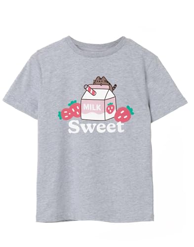 Pusheen Big Girls Grau meliertes Kurzarm-T-Shirt | Sweet Sips Design | Entzückendes Merchandise | Komfortabel & Stilvoll Fans von Pusheen