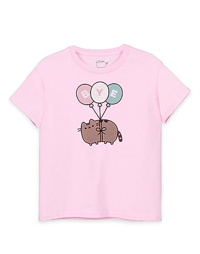 Pusheen Big Girls Pinkes Kurzarm-T-Shirt | Verspieltes Bye-Ballon-Design | Entzückendes Merchandise | Komfortabel & Stilvoll Liebhaber von Pusheen